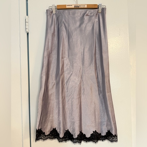J.Crew Gwyneth Lace-Trim Textured Satin Slip Skirt - Light Lakeshore - XS - Picture 4 of 4